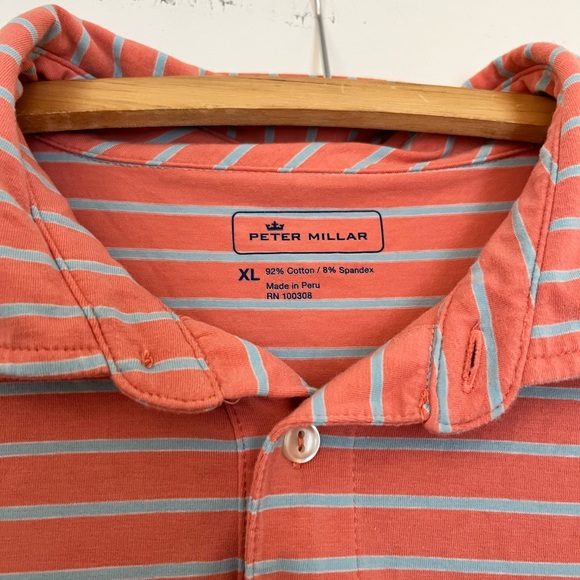 Peter Millar Polo XL Cotton Stretch Blend Orange Blue Stripes one tiny flaw - Picture 2 of 6